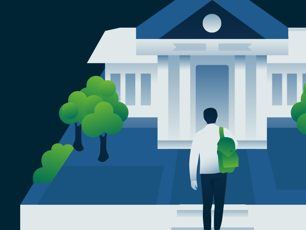 Step-by-step infographic showing a student’s path from exploring schools to staying on track through graduation