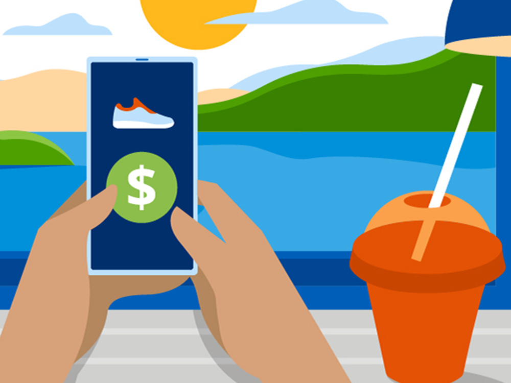 Editorial cover illustrations for Chase Bank blog articles, based on their brand style